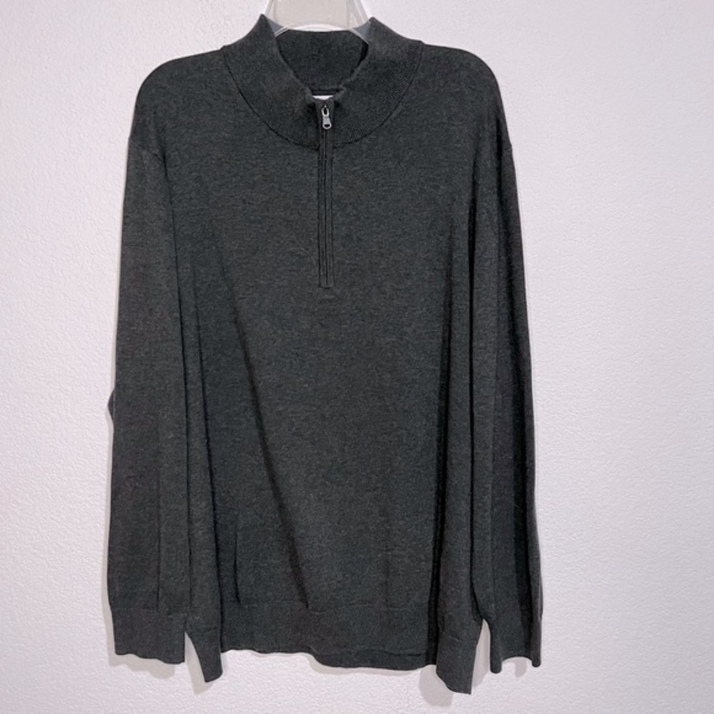 HB Men's Gray Cotton 1/4 Zip Mock Neck Sweater Pullover  New 2XL
